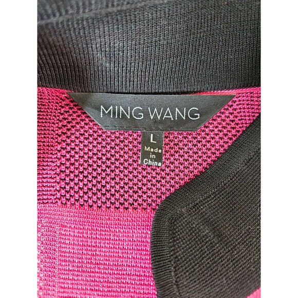 Vtg Ming Wang Color Block Pink Black Knit Cardigan Sweater Mandarin 3/4 Sleeve L - Picture 6 of 8